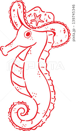 Cowboy Summer Seahorse Wearing a Hat  Whimsical Hand Drawn 139745346