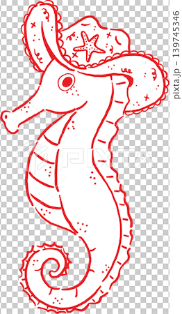 Cowboy Summer Seahorse Wearing a Hat  Whimsical Hand Drawn 139745346