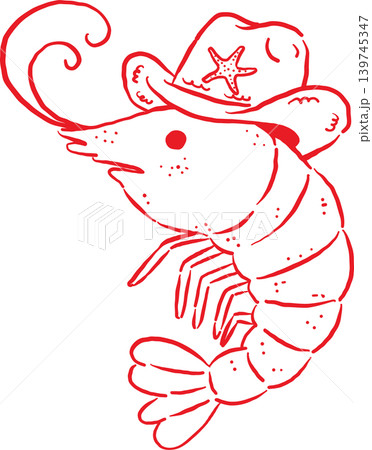 Cowboy Summer Shrimp Wearing a Cowboy Hat Whimsical Hand Drawn 139745347
