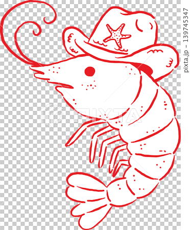 Cowboy Summer Shrimp Wearing a Cowboy Hat Whimsical Hand Drawn 139745347