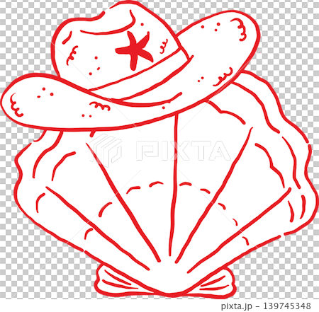 Cowboy Summer Seashell Wearing a Hat Whimsical Hand Drawn 139745348