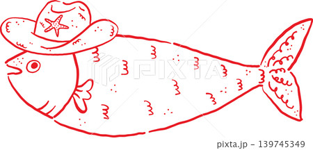 Cowboy Summer Sadine Fish Wearing a Hat Whimsical Hand Drawn 139745349