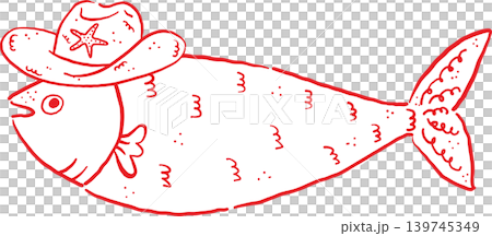 Cowboy Summer Sadine Fish Wearing a Hat Whimsical Hand Drawn 139745349