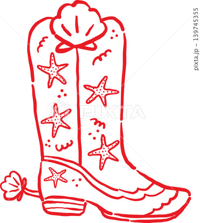 Coastal Summer Cowboy Boots with Starfish Whimsical Hand Drawn Coastal Summer Cowboy Boots with Starfish Whimsical Hand Drawn 139745355