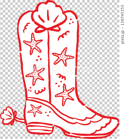 Coastal Summer Cowboy Boots with Starfish Whimsical Hand Drawn 139745355