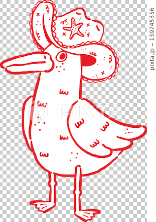 Cowboy Summer a Seagull Wearing a Hat Whimsical Hand Drawn 139745356
