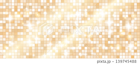 Disco glitter on bright gold tile texture for nightlife banner. Sparkling disco mosaic over a luminous backdrop by warm light. Vector dance ball background with glam glint texture Disco glitter on bright gold tile texture for nightlife banner. Sparkling disco mosaic over a luminous backdrop by warm light. Vector dance ball background with glam glint texture 139745488