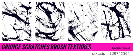 Brush background set with scratch stroke and messy ink scribble as grunge poster set. Abstract brush marks on background with crack spray for post. Dynamic punk vector with graffiti for sport design 139745504