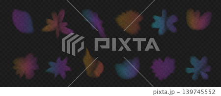 Neon grainy flower gradient shapes. Organic florals and leaves set with soft blur grunge texture and vibrant colors. Sand noise icons for y2k design. Vector grain wildflowers on transparent as png bg Neon grainy flower gradient shapes. Organic florals and leaves set with soft blur grunge texture and vibrant colors. Sand noise icons for y2k design. Vector grain wildflowers on transparent as png bg 139745552