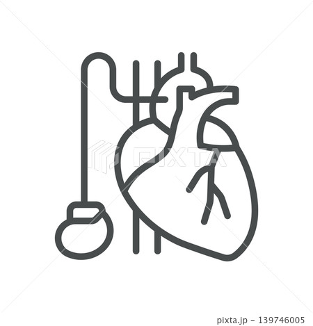 Pacemaker Icon. Cardiology Implant Device Outline Line Symbol with Anatomical Heart, Electrodes, Editable Stroke Vector Isolated on White Background Pacemaker Icon. Cardiology Implant Device Outline Line Symbol with Anatomical Heart, Electrodes, Editable Stroke Vector Isolated on White Background 139746005