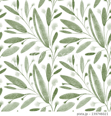 Green Leaf Pattern Watercolor Hand Painted 139746021