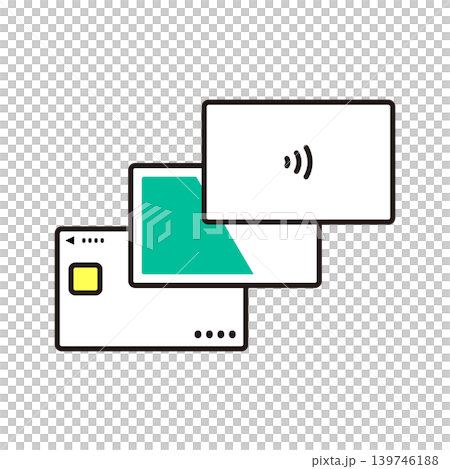 A set of illustration materials featuring overlapping images of credit cards, transportation IC cards, etc. A set of illustration materials featuring overlapping images of credit cards, transportation IC cards, etc. 139746188