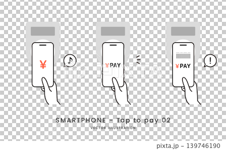 スマホでタッチ決済やバーコード決済をするイメージイラスト素材セット 139746190