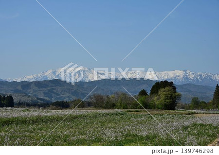 残雪残る 早春の飯豊連峰 喜多方から望む 残雪残る 早春の飯豊連峰 喜多方から望む 139746298