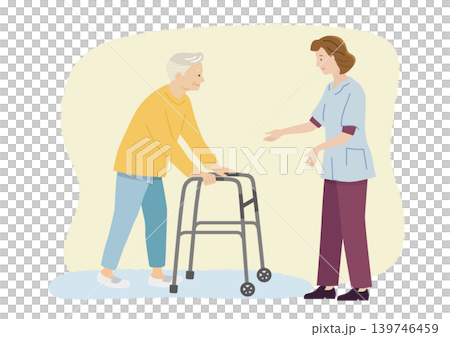 「溫柔福利與關懷系列」：使用助行器的老人與照護人員 139746459