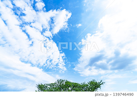 春の青空と雲と新緑 139746490