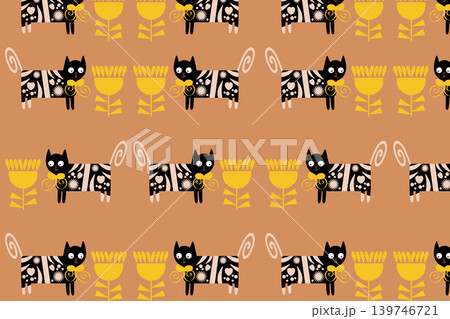 Abstract cats seamless vector nature pattern. Abstract cats seamless vector nature pattern. 139746721
