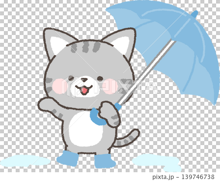 傘から手を出すサバトラネコ 139746738