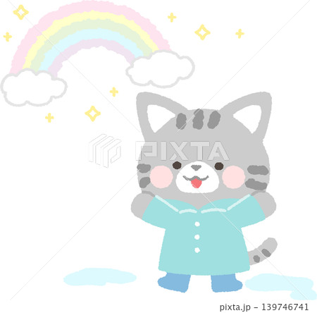 雨が止んで喜ぶサバトラネコ　主線なし 139746741