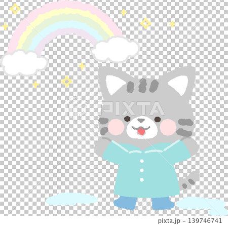 雨が止んで喜ぶサバトラネコ　主線なし 139746741