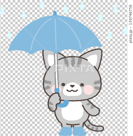 傘をさして立つサバトラネコ 139746756