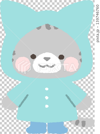 A tabby cat wearing a raincoat (no outline). A tabby cat wearing a raincoat (no outline). 139746760