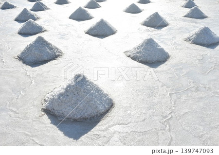 saline water making dry salt by solar evaporation Thai cultures and agriculture manufacturing in farm on sunny day 139747093