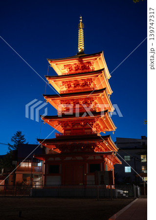 草津温泉　ライトアップされた光泉寺・五重塔 139747317
