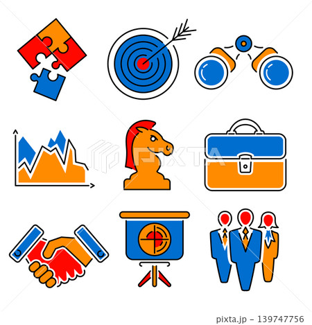 Business Strategy Thin Lines Color Web Icon Set Business Strategy Thin Lines Color Web Icon Set 139747756