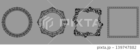 Set of decorative frames Elegant vector element for design in Eastern style, place for text. Floral black and gray frames. Lace illustration for invitations and greeting cards Set of decorative frames Elegant vector element for design in Eastern style, place for text. Floral black and gray frames. Lace illustration for invitations and greeting cards 139747882