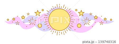 Magic celestial body sun and stars. Line art style. Magic celestial body sun and stars. Line art style. 139748316