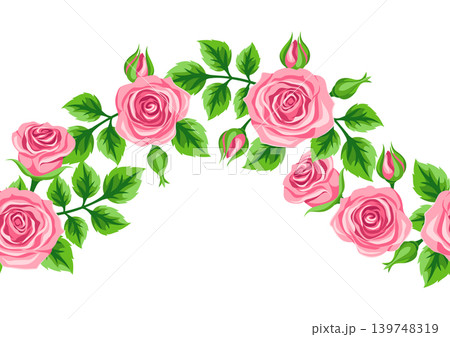 Seamless pattern with roses. Beautiful realistic flowers, buds and leaves. 139748319