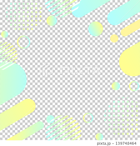 Light green and yellow gradient Memphis background, refreshing summer advertising design with ovals, dots, and stripes, square 1:1 aspect ratio. 139748464