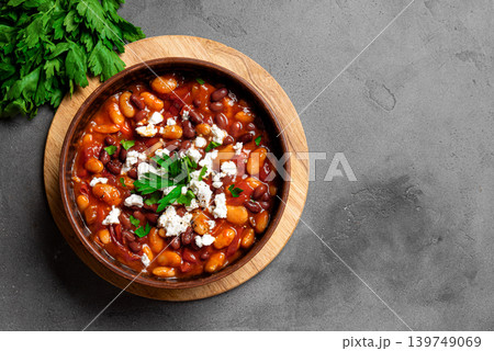 Greek style Baked Beans with Feta Cheese 139749069