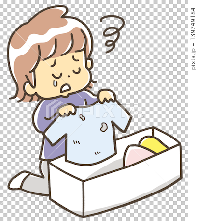 衣替えで取り出した服に虫食いがあって悲しんでいる人 139749184