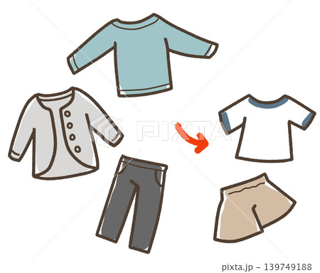 春、冬服から夏服へ衣替え　青　矢印あり 139749188