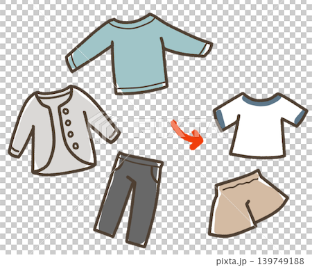 春、冬服から夏服へ衣替え　青　矢印あり 139749188