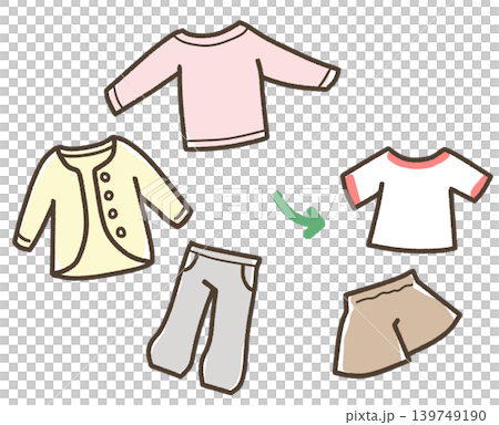 春、冬服から夏服へ衣替え 赤 矢印あり 春、冬服から夏服へ衣替え 赤 矢印あり 139749190