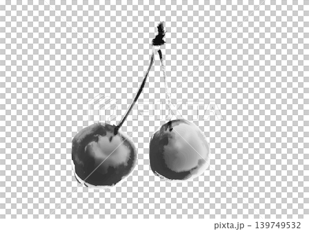 手繪櫻桃插圖,單色。 手繪櫻桃插圖,單色。 139749532