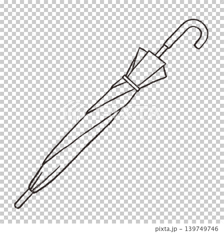 Line drawing illustration of a closed umbrella Line drawing illustration of a closed umbrella 139749746