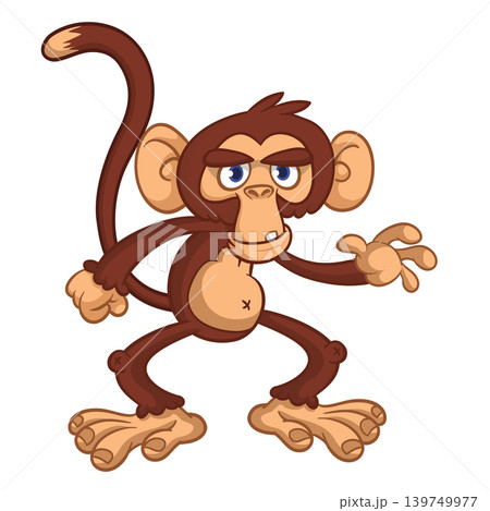Cartoon funny brown monkey chimpanzee jumping or dancing. Vector illustration isolated on white Cartoon funny brown monkey chimpanzee jumping or dancing. Vector illustration isolated on white 139749977