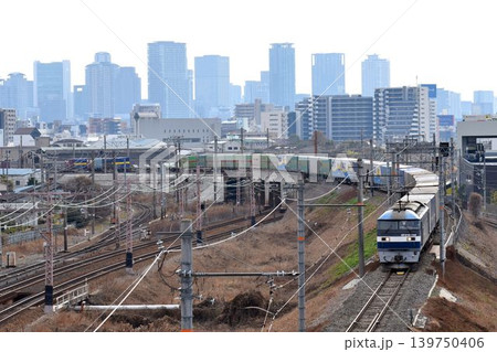 大阪の高層ビル群を背景に北方貨物線を進む 139750406