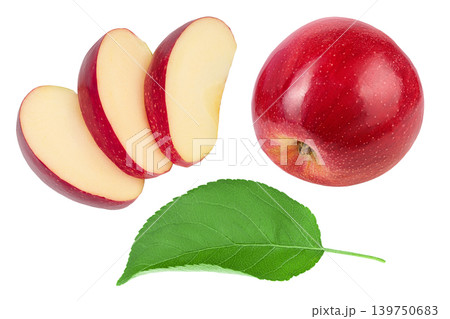 Red apple with slices isolated on white background with full depth of field. Top view. Flat lay 139750683