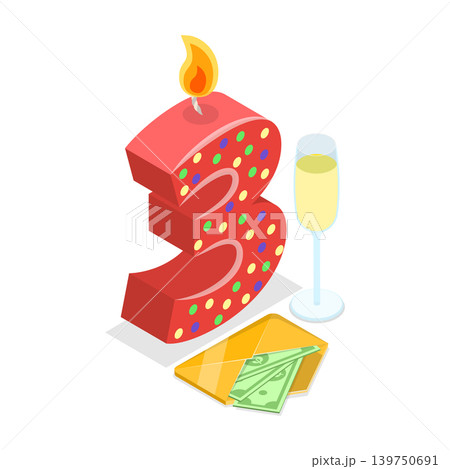 3D Isometric Flat Vector Illustration of Birthday Numbers, Anniversary Candles Set. Item 1 3D Isometric Flat Vector Illustration of Birthday Numbers, Anniversary Candles Set. Item 1 139750691