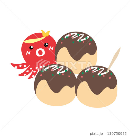 可愛いタコとたこ焼きのイラスト 可愛いタコとたこ焼きのイラスト 139750955
