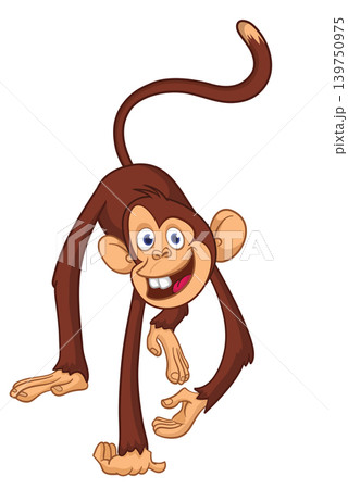 Cartoon funny brown monkey chimpanzee walking . Vector illustration isolated on white 139750975