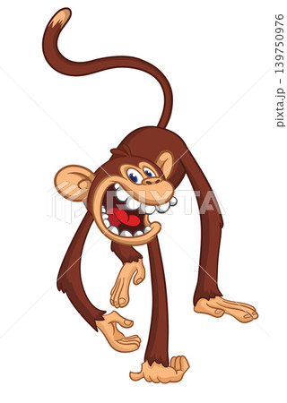 Cartoon funny brown monkey chimpanzee walking . Vector illustration isolated on white 139750976