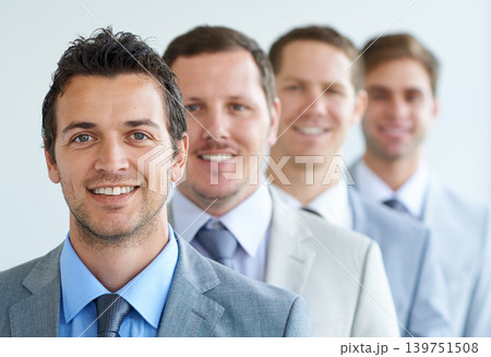 Business, portrait or men in office with support, trust or partnership, teamwork or collaboration. Leadership, smile or lawyer team face in solidarity for law firm startup, commitment or confidence 139751508