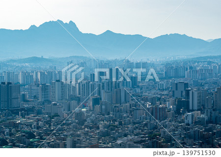 Seoul, South Korea - May. 17, 2026 : Panoramic high-angle view of Seoul cityscape and residential area from Yongmasan Mountain skywalk, South Korea Seoul, South Korea - May. 17, 2026 : Panoramic high-angle view of Seoul cityscape and residential area from Yongmasan Mountain skywalk, South Korea 139751530