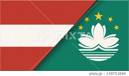 Austria and Macau flags together as symbol of international relations on fabric Austria and Macau flags together as symbol of international relations on fabric 139751694
